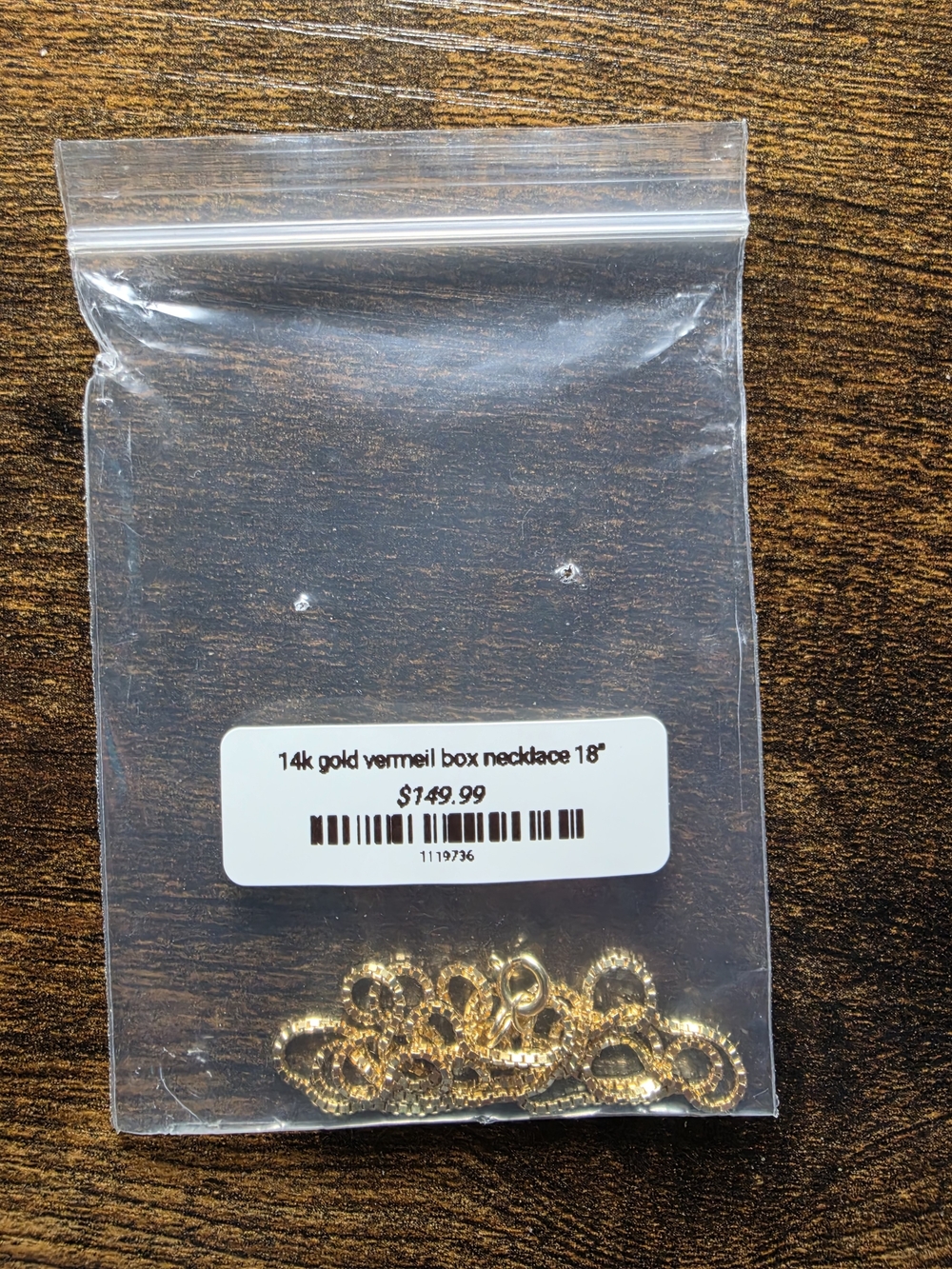 14K Gold Vermeil Box Necklace 18"